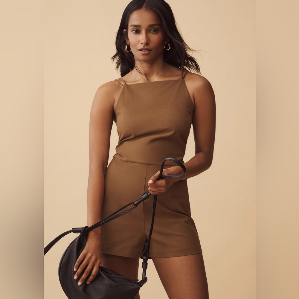 Maeve Anthropologie Strappy Micro Romper Brown Square Neck- Size‎ XS